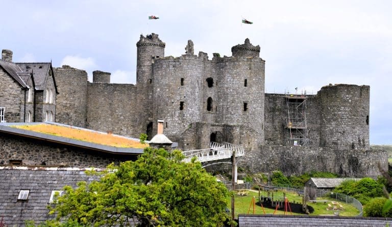 Flags flying over Harlech Castle, Wales