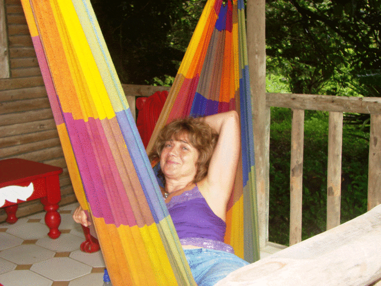 Sue relaxing in a hammock at Rinca Vieja