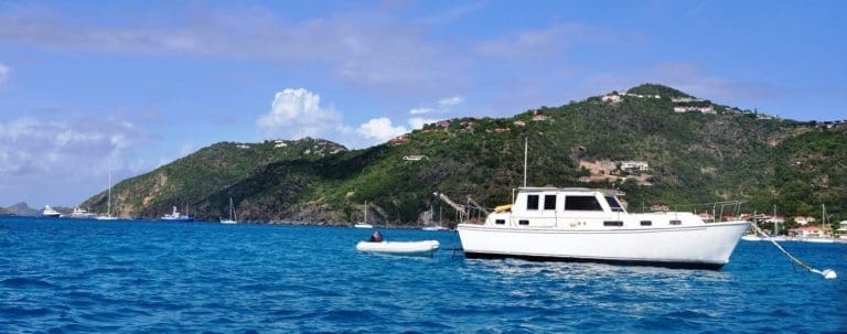Boats in the bay at La Plage de St Jean at St Barthelemy