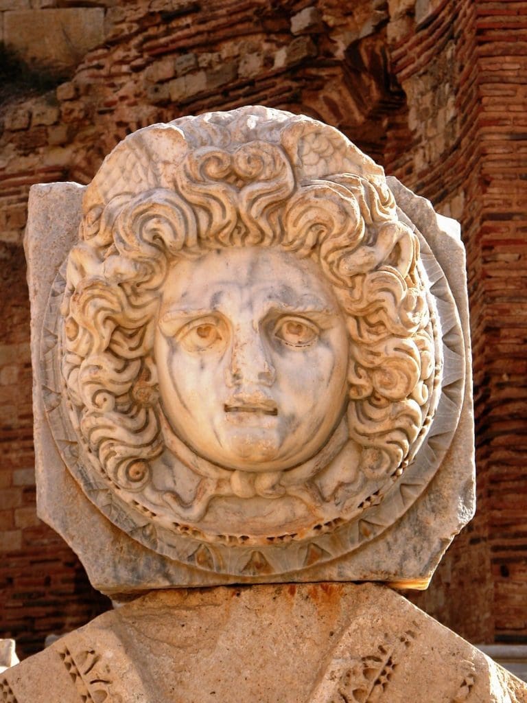 Close up of the carved head of Medusa, Leptis Magna