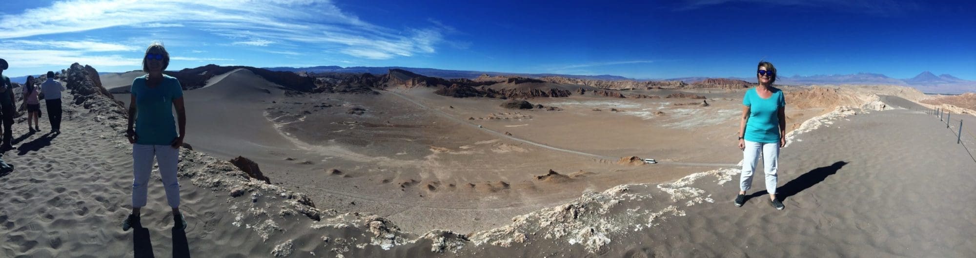 Clever technology sites Sue at two positions on the ridge above Lunar Valley, Atacama
