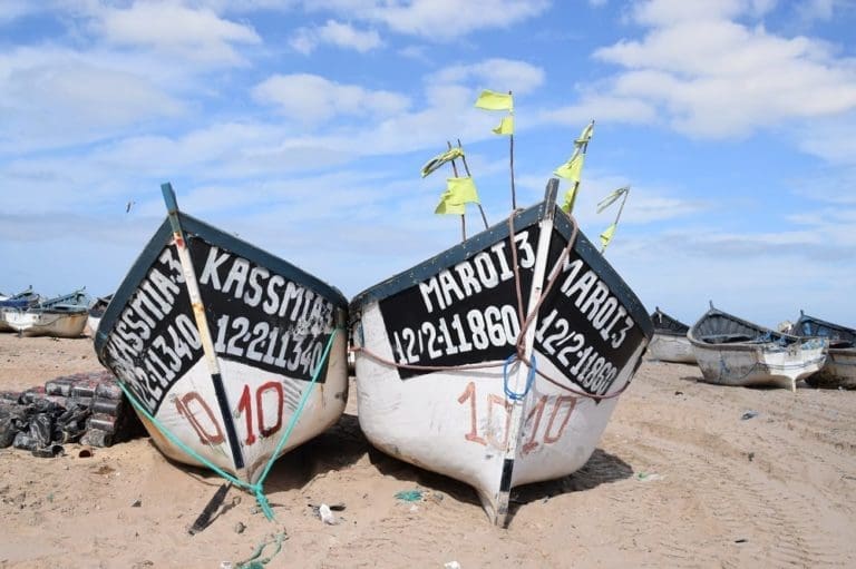 Boats on the waterside at Dahkla