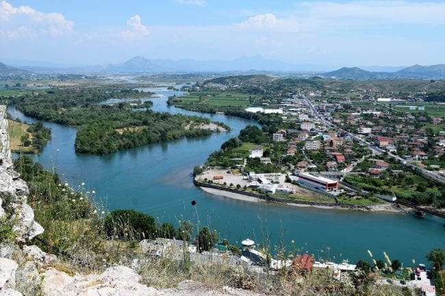 Drini, Buna and Kiri Rivers meandering through the valley at Shkoder