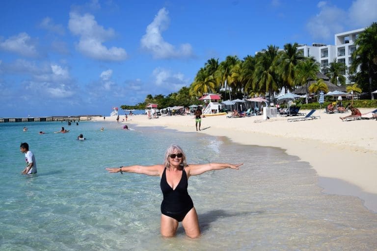 Sue in the sea at Doctor's Cave Beach, Montego Bay, Jamaica
