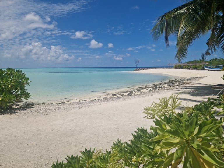 Panoramic view the beach by the Rattehi Inn, Rakeedhoo Island, Maldives